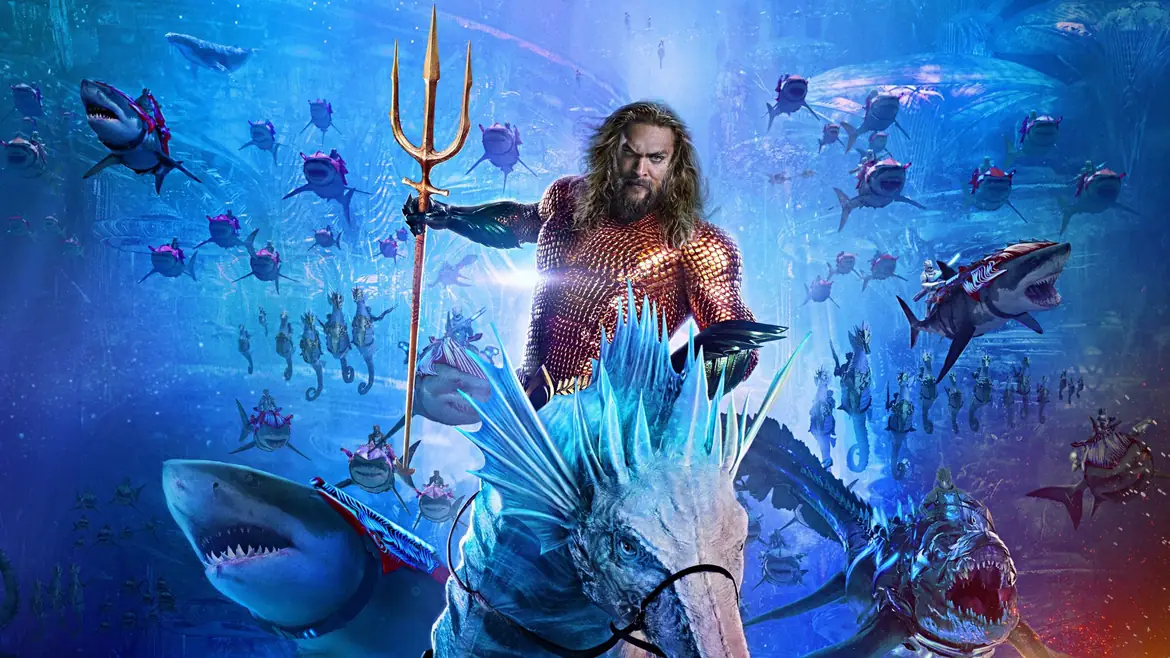 Aquaman leading an army of sea creatures