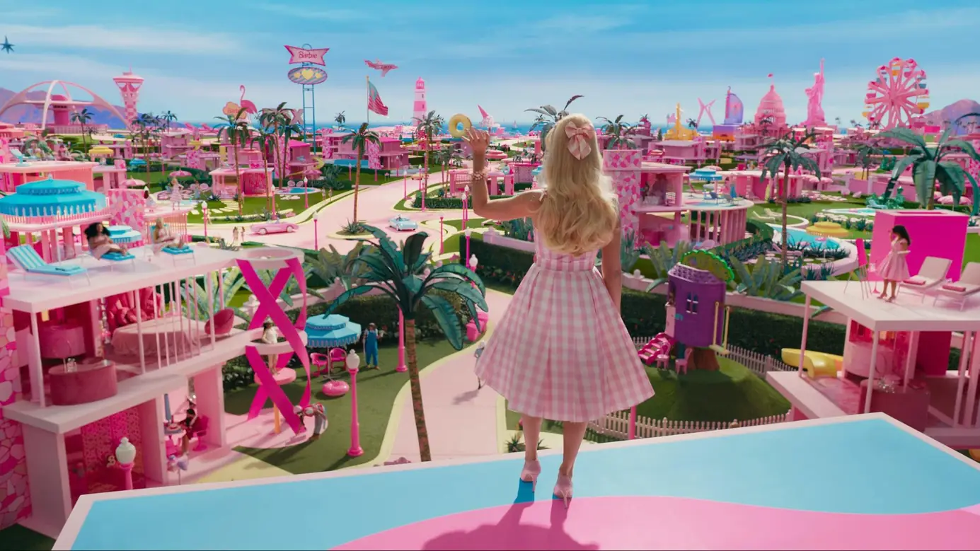 Barbie looking out over Barbieland