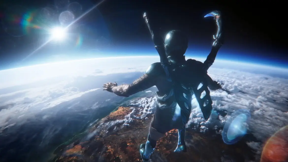 Blue Beetle above Earth