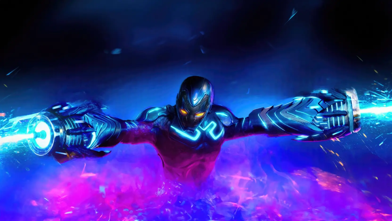 Blue Beetle charging the arm cannon