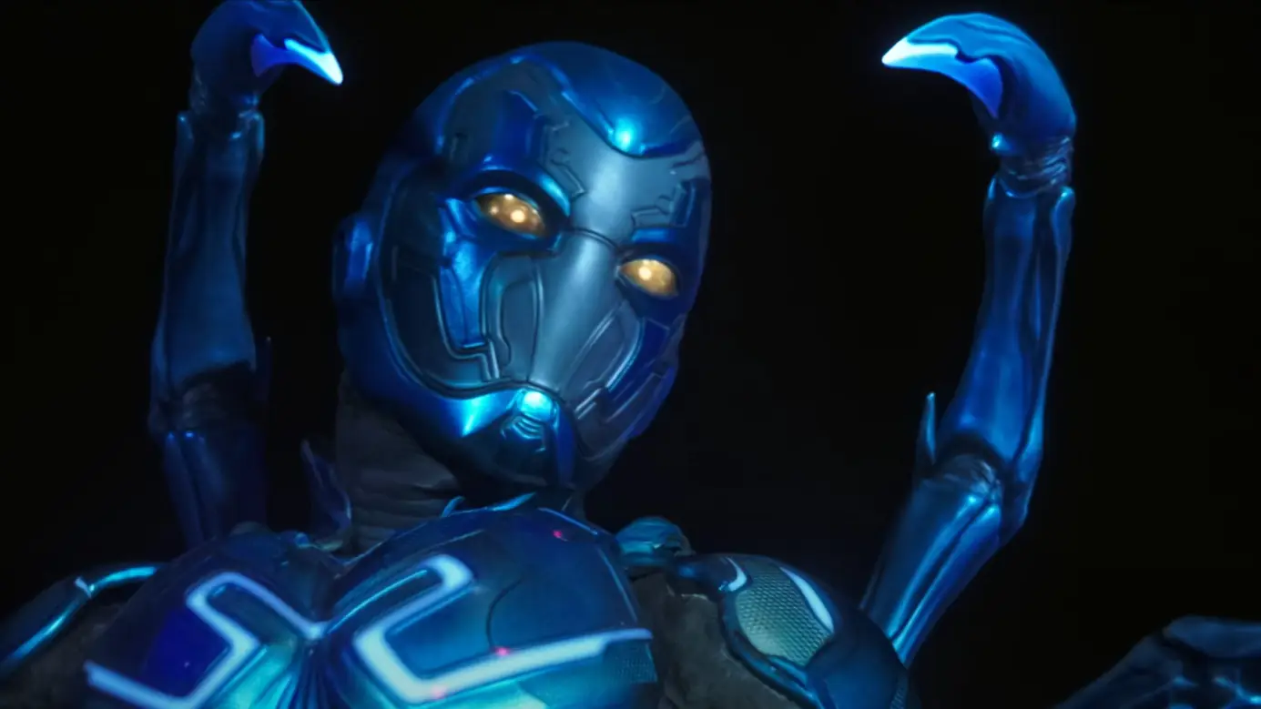 Blue Beetle suit, close