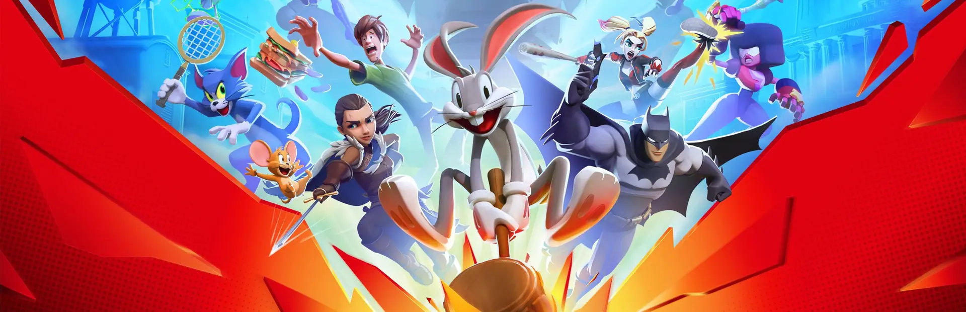 MultiVersus fighters mid-leap
