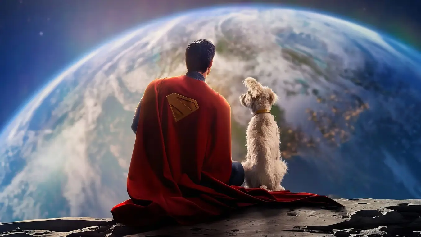 Superman and Krypto above Earth