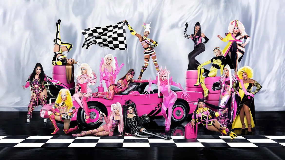 The cast on the checkered set