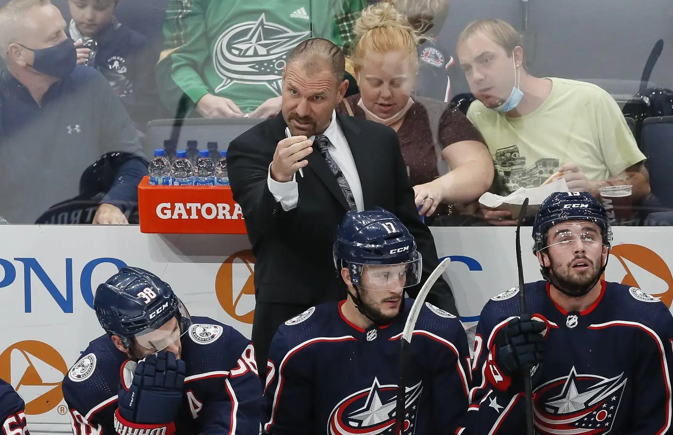 The Columbus Blue Jackets bench during a game