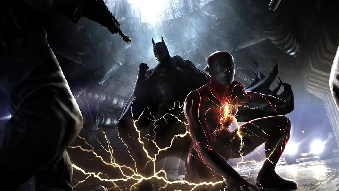 The Flash crouched in a storm of lightning