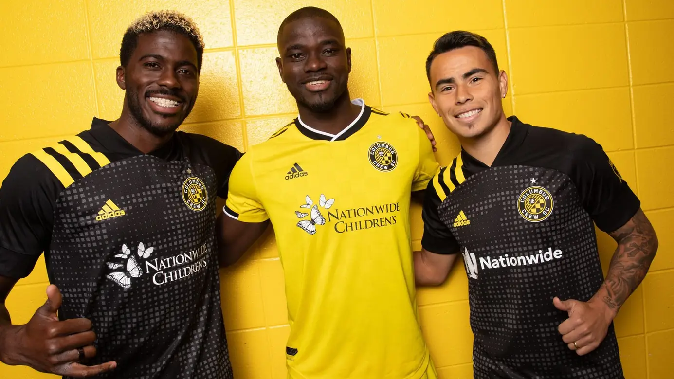 Three Crew players in the 2020 kits